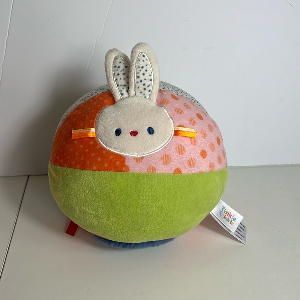 Tinkle Crinkle Pink/White Soft Baby Activity Ball BUNNY Plush - Picture 1 of 8